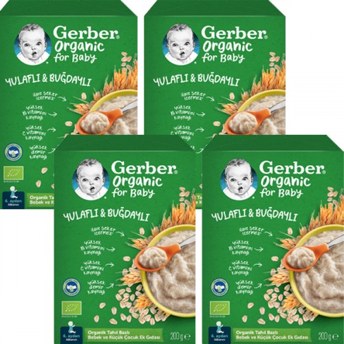 Gerber Organik Yulaflı Buğdaylı Kaşık Maması 200g x 4 Adet